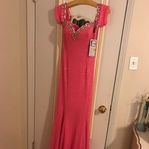 Johnathan Kayne Off the Shoulder Pink Prom Dress
